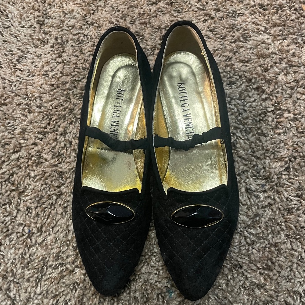 Vintage Bottega Veneta Black Quilt Low Heel Suede Shoes